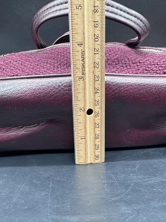 Vintage Purse Handbag 1970s Burgundy Woven Faux Leather Dual Handles Retro Fashi - Picture 12 of 12